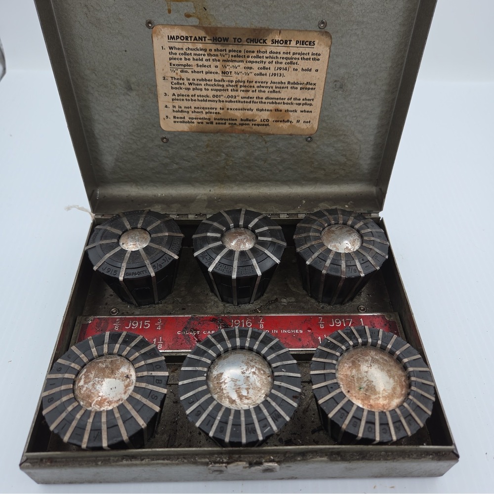 Jacobs Rubber Flex Lathe Collet Set w/ Metal Case J915 J916 J917 J918 J919 J920